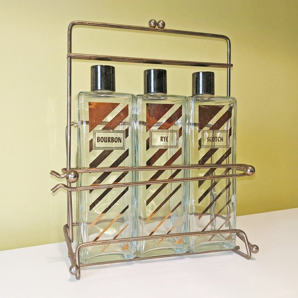 Vintage Gold Decanter for Bourbon, Scotch, Rye: Set of 3